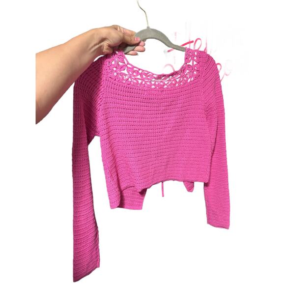 LA Hearts Size Small Amalfi Tied Up Long Sleeve Sweater Pink Cardigan Shrug Ties - Picture 5 of 7